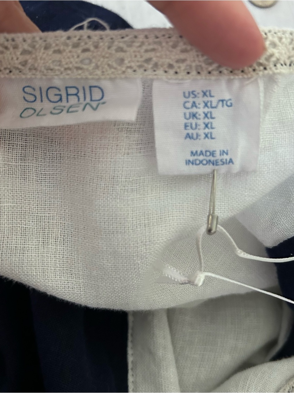 NWT Sigrid Olson Linen Blend Navy & Ivory Tunic Caftan Beach Cover-up - XL - Picture 8 of 10